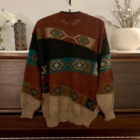 Vintage Southwestern Aztec Patterned Grandpa Sweater, Size Medium - Picture 7 of 12